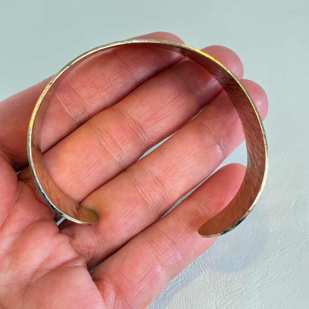 Vintage Gold Tone Hammered Wide Cuff Statement Bracelet Estate - Picture 5 of 11